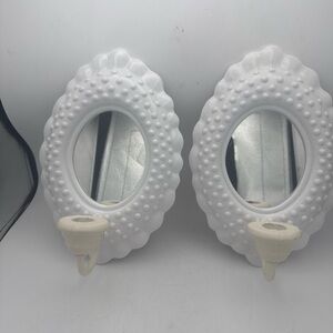 2 VTG 1985 Burwood White Plastic Hobnail Mirrored candle wall Sconces 10x7”